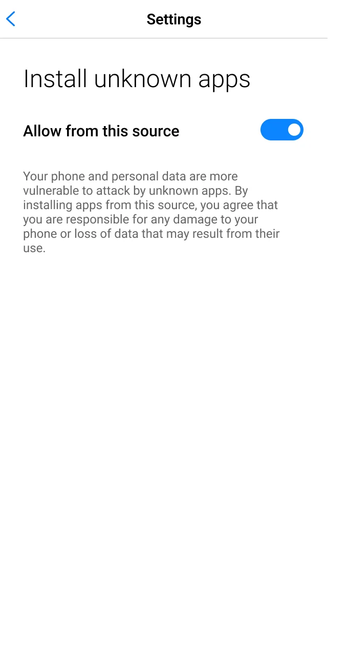 Allow installation of unknown applications to install Kaboom Slots.