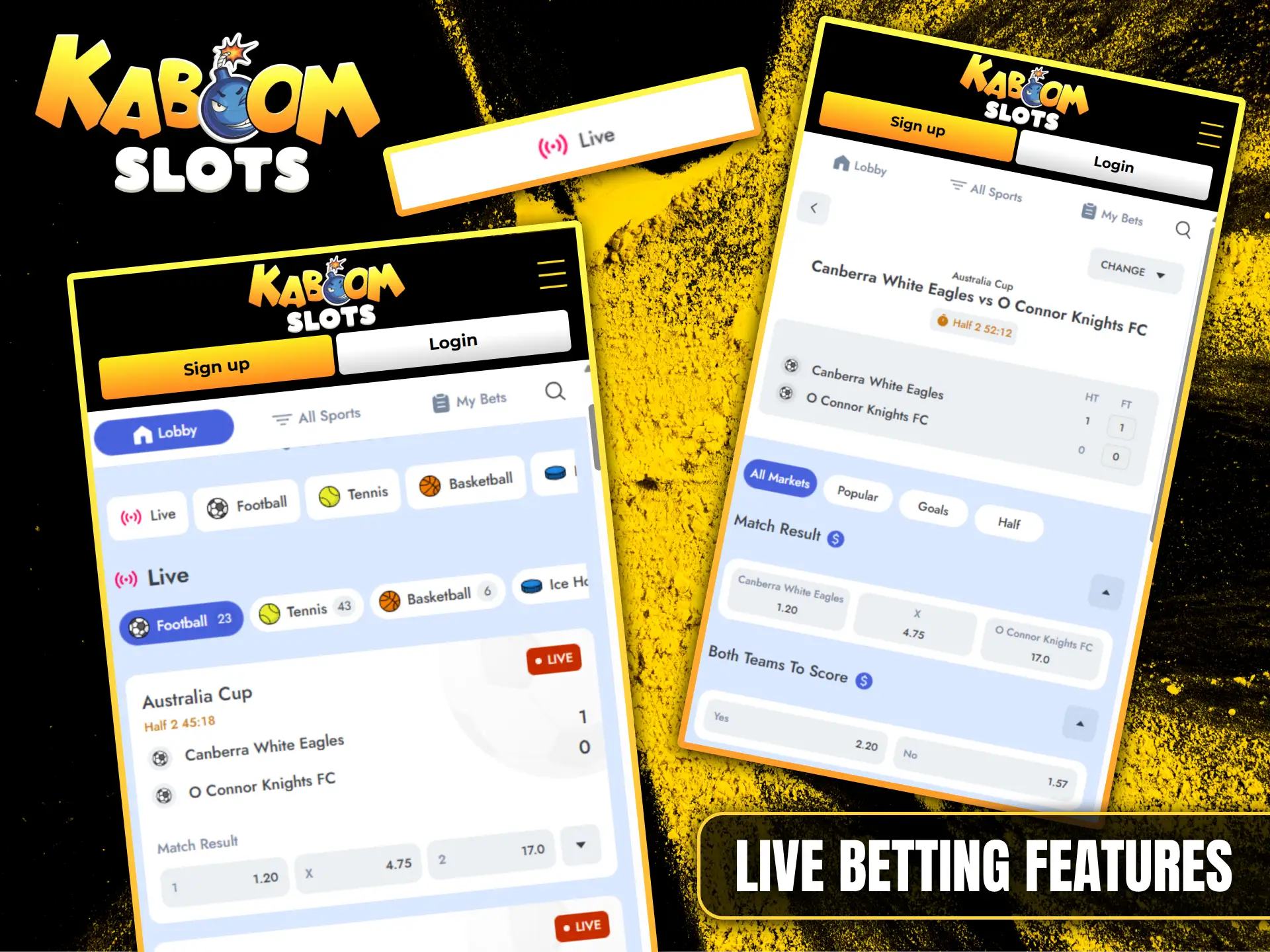 Check out real-time sports betting and up-to-date odds available at Kaboom Slots.