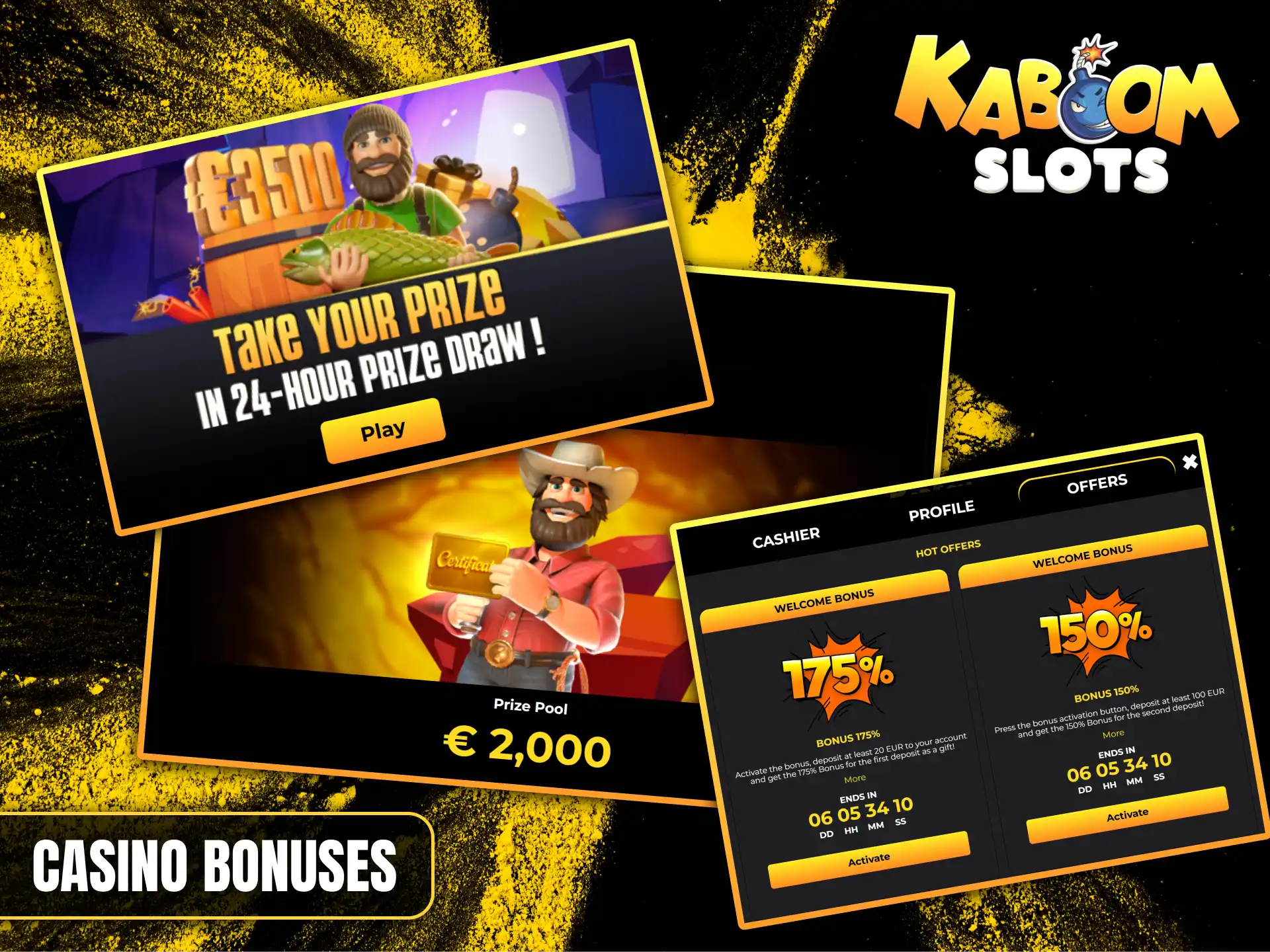 Take advantage of bonuses for Kaboom Slots casino.