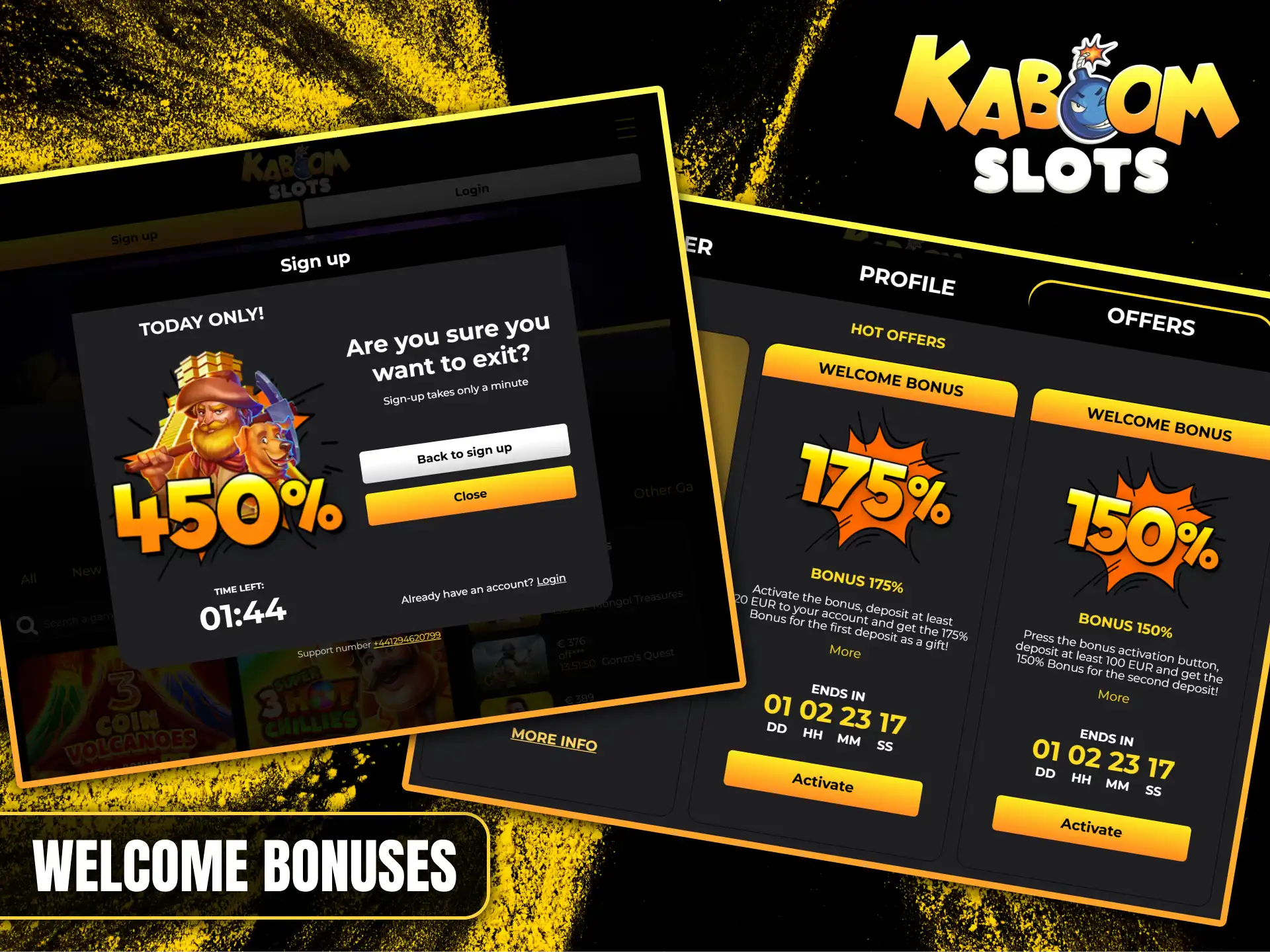 Register at Kaboom Slots now and receive a generous welcome bonus.