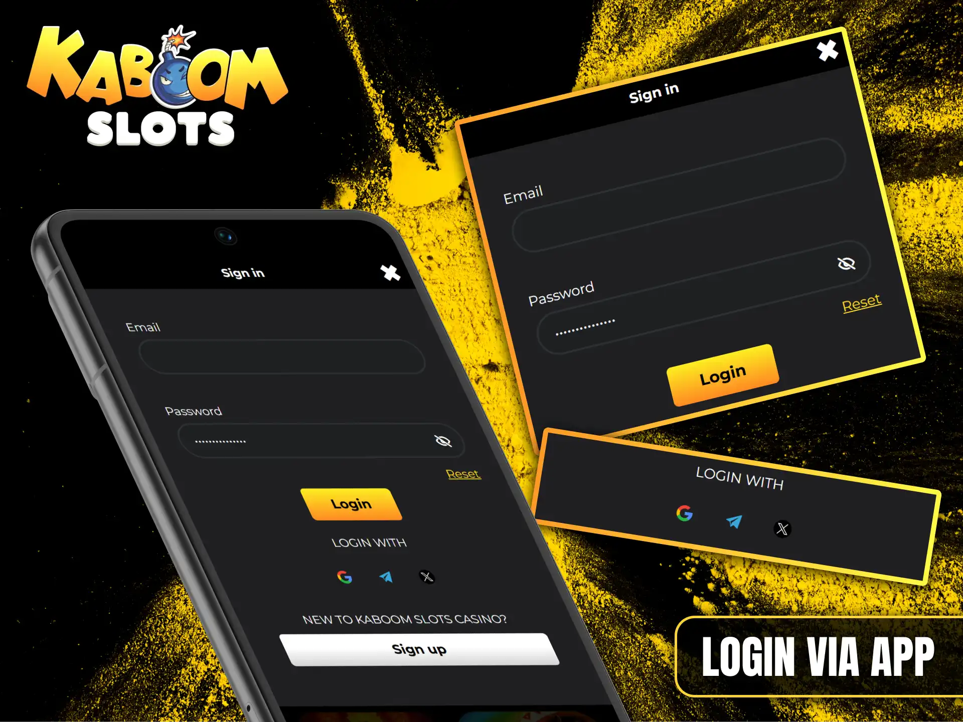 Log in to your personal Kaboom Slots account using the mobile app.