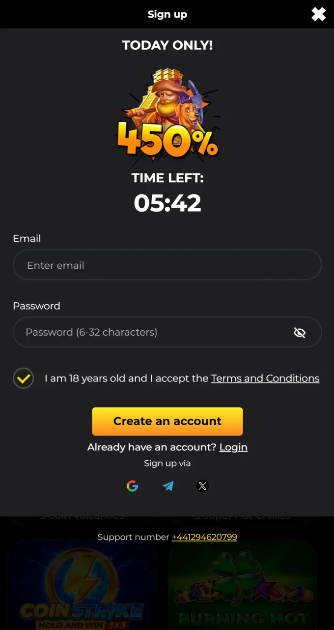 Fill out the short registration form at Kaboom Slots.