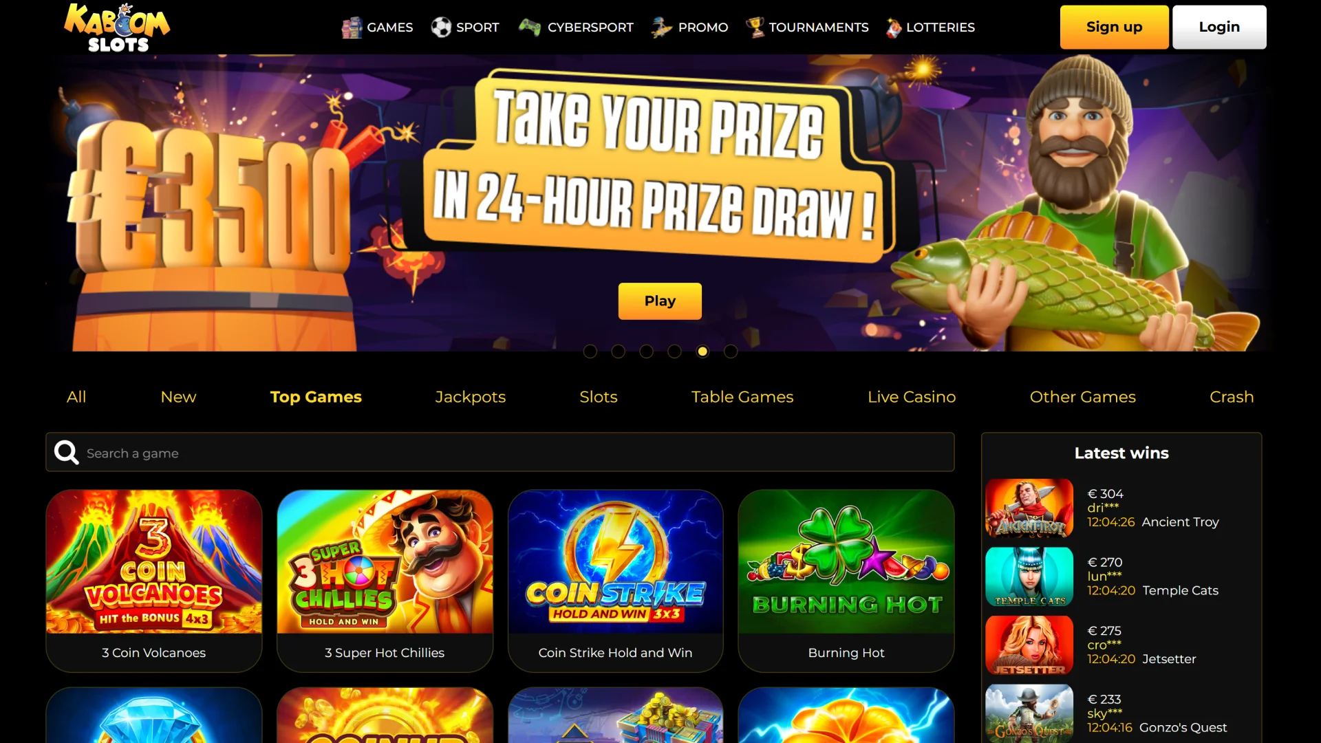 Visit the Kaboom Slots homepage.