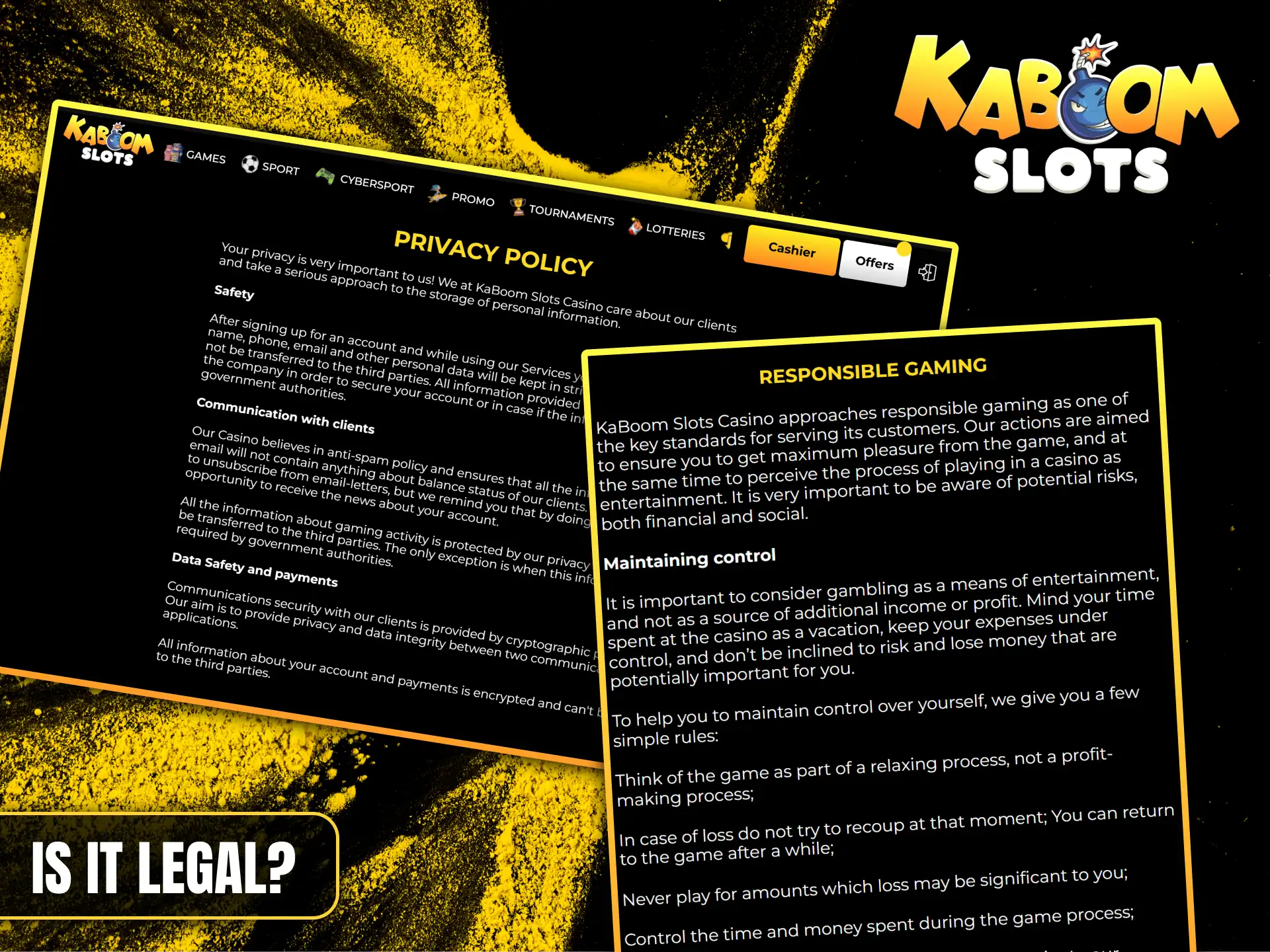 Learn all about the legality of Kaboom Slots.
