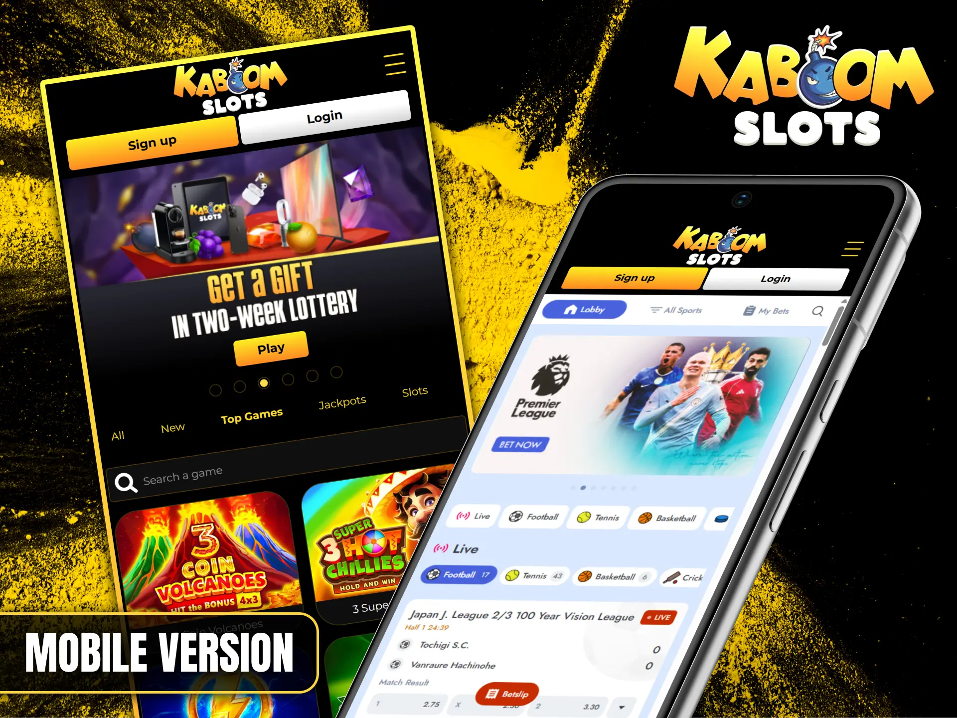 Play your favorite casino games on the go with Kaboom Slots fully optimized mobile interface.