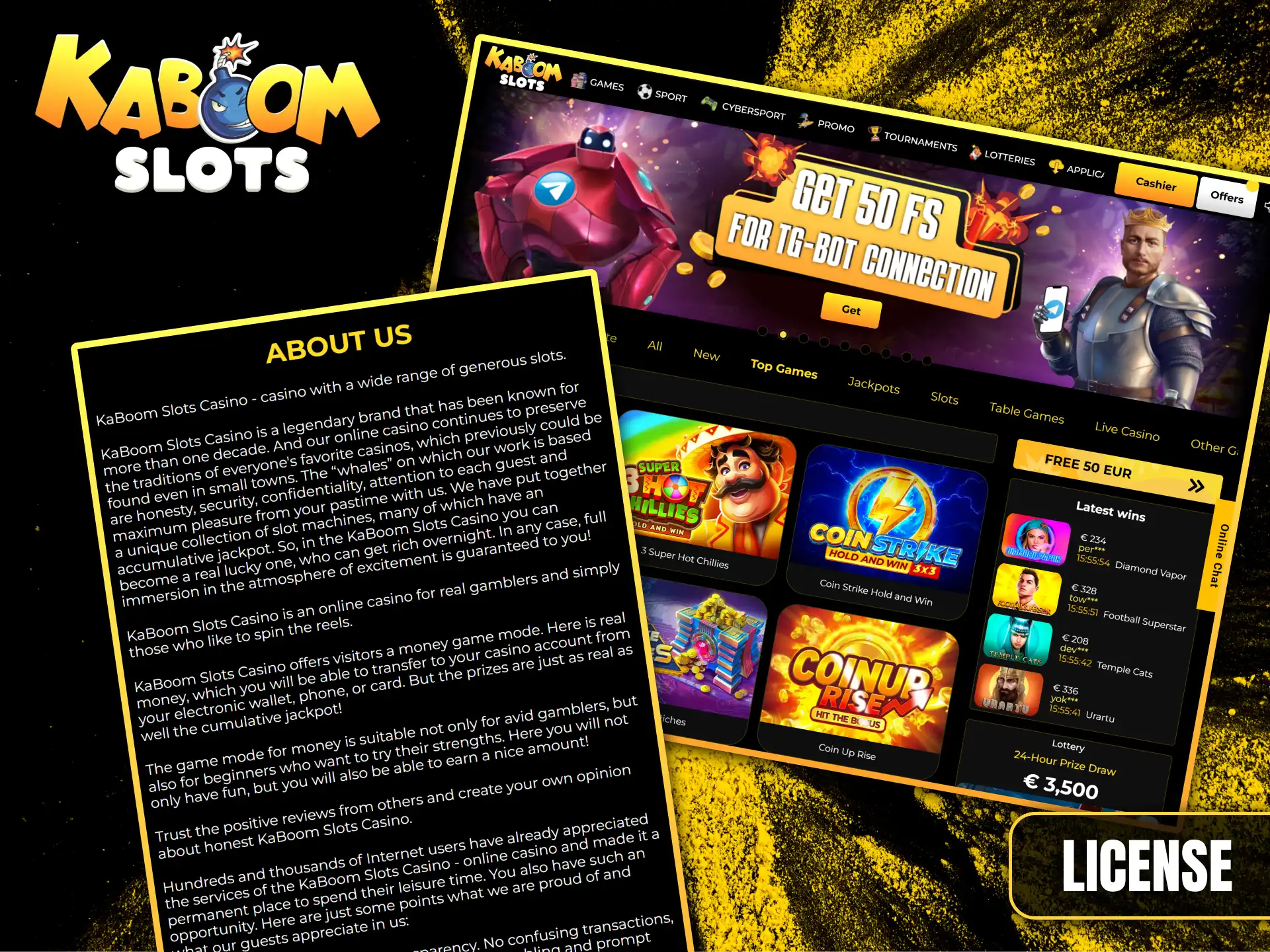 Learn more about the Kaboom Slots company and license.