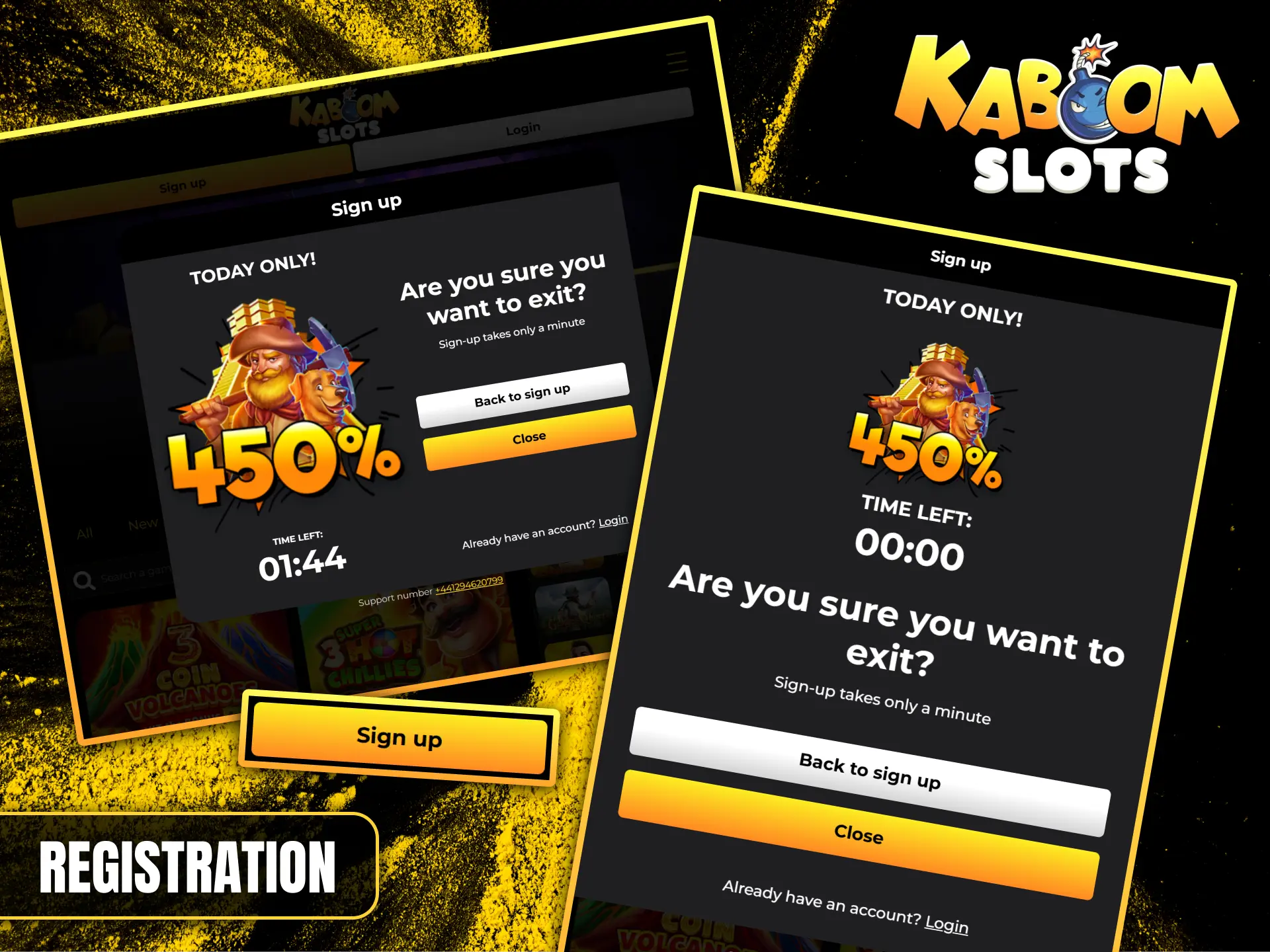 Click the register button on the Kaboom Slots website to create an account and receive your bonus.