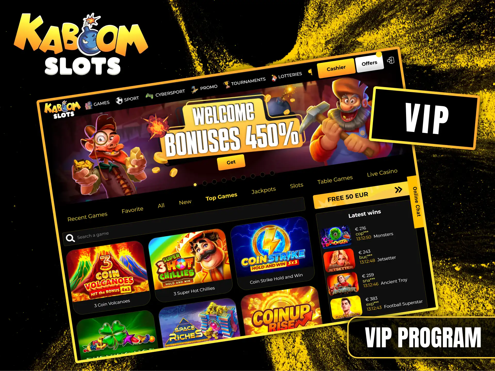 Join the Kaboom Slots VIP program to receive exclusive rewards.