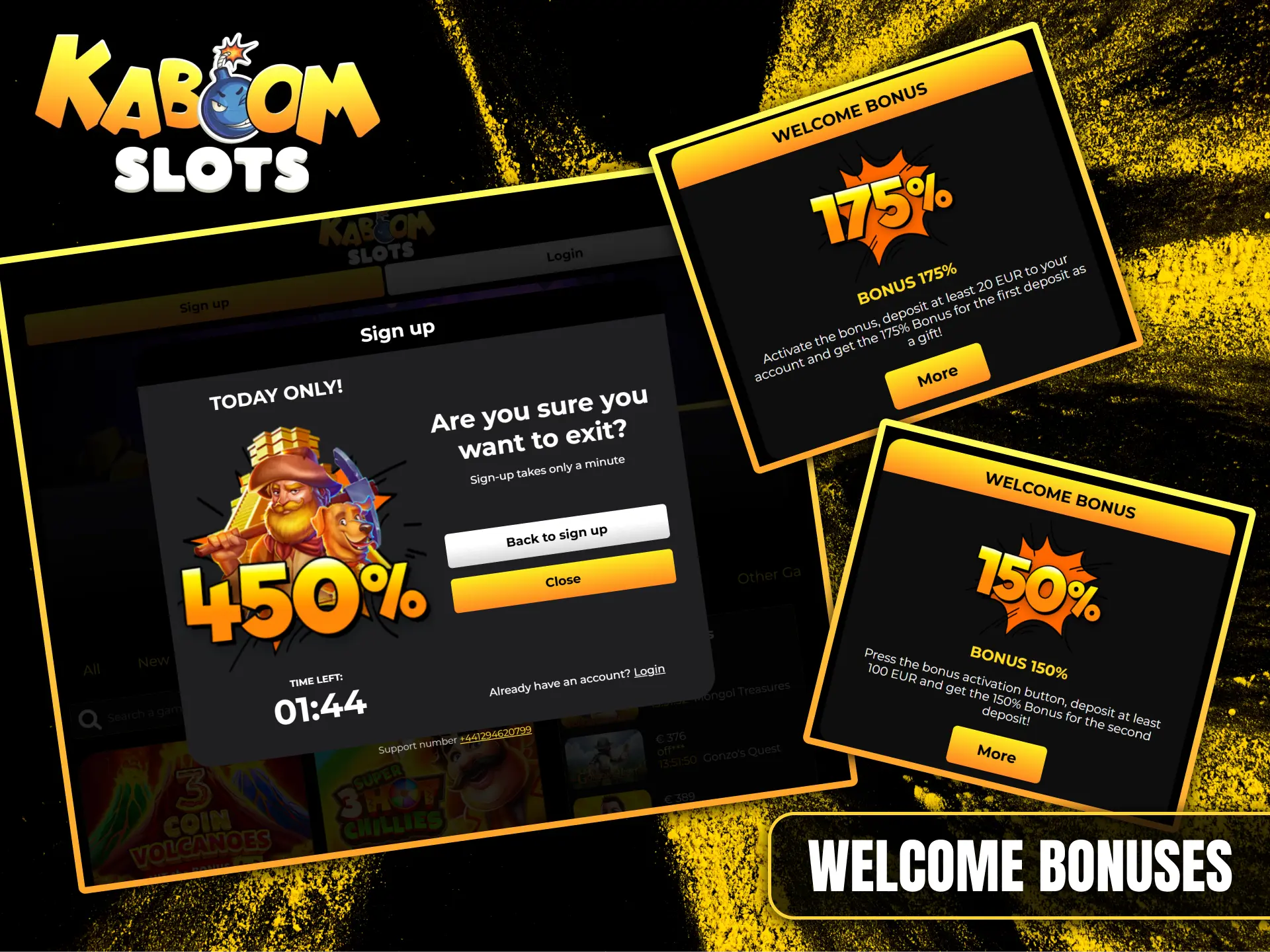 Register at Kaboom Slots today and receive a lucrative welcome bonus.