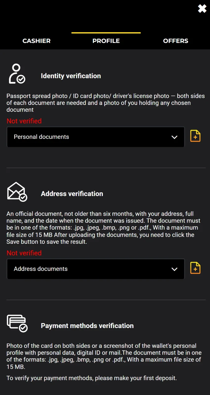 Complete verification on the Kaboom Slots website to activate secure withdrawals.