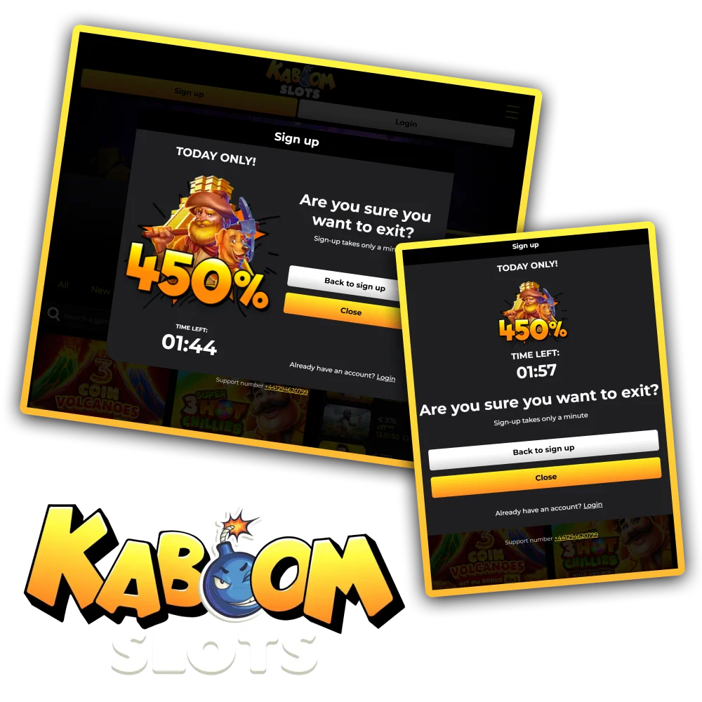 Follow the simple Kaboom Slots registration process to create a new account and start playing.