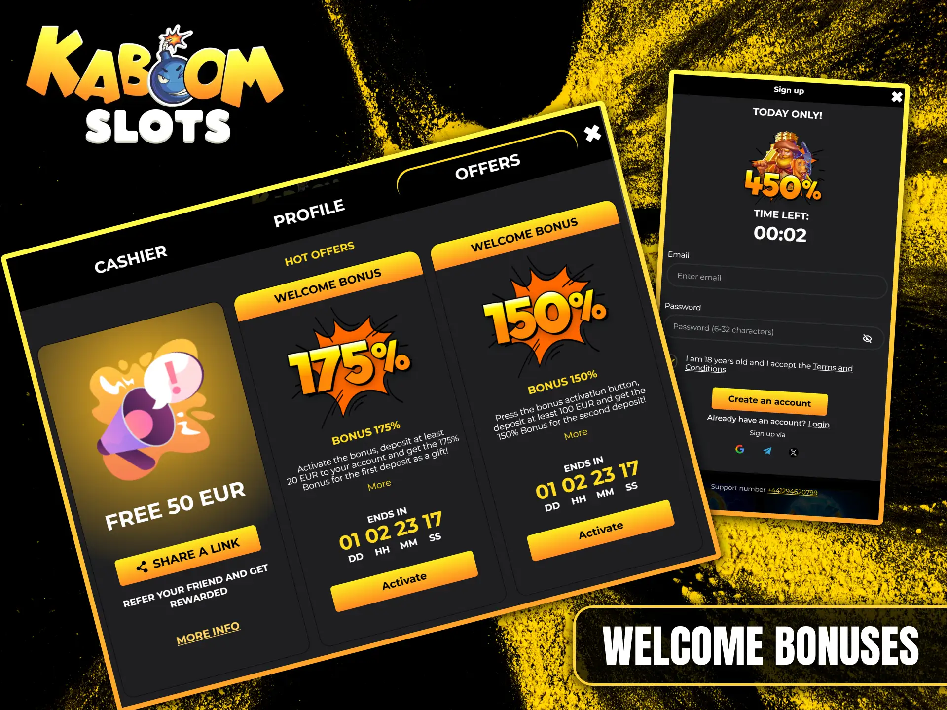 Discover the exclusive welcome bonuses and free rewards awaiting new players at Kaboom Slots.